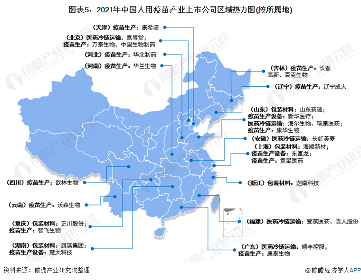 图表5：2021年中国人用疫苗产业上市公司区域热力图(按所属地)
