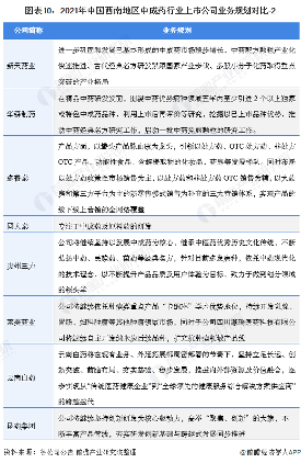 图表10：2021年中国西南地区中成药行业上市公司业务规划对比-2