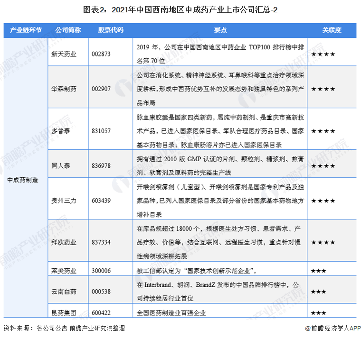 图表2：2021年中国西南地区中成药产业上市公司汇总-2