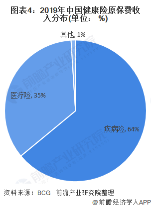 图表4：2019年中国健康险原保费收入分布(单位： %)